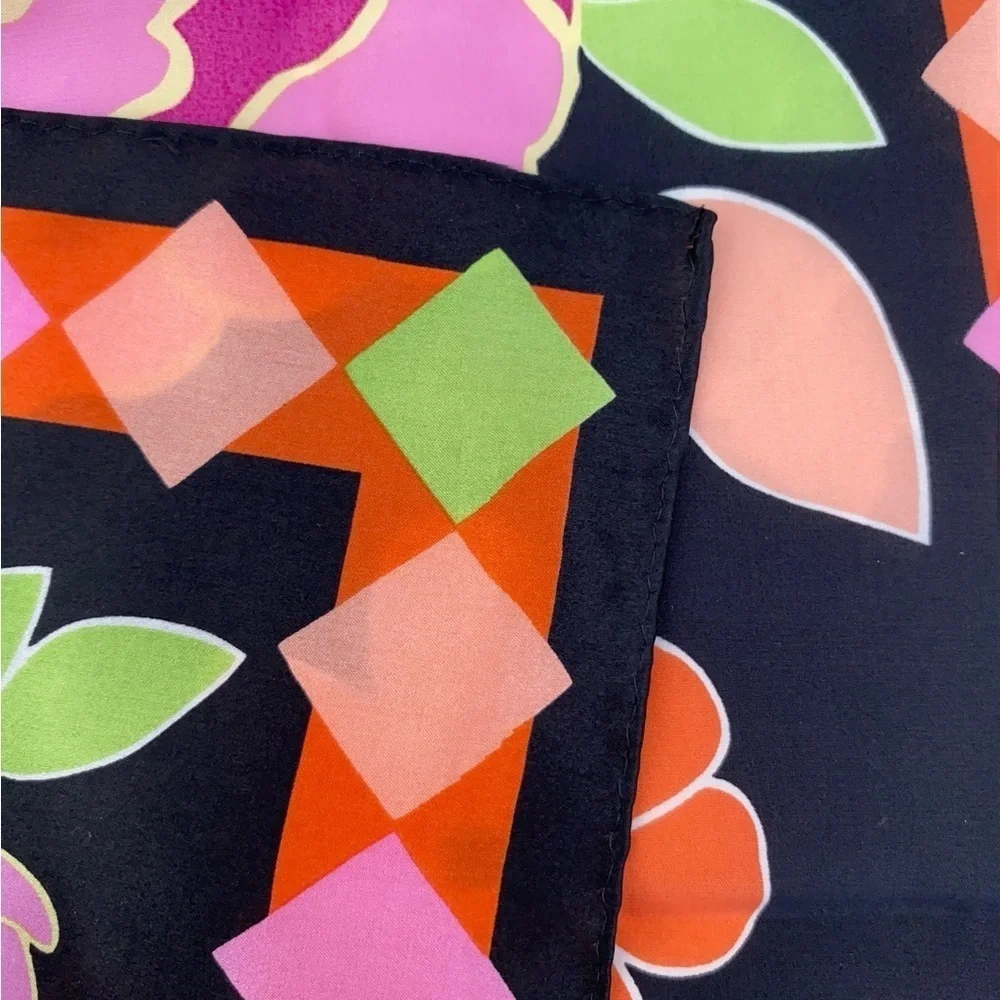 Anne Klein Silk Scarf Orange Green Black Pink Neon